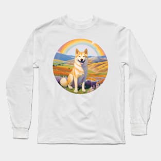 Canaan Dog Memorial Rainbow Bridge Colorful Art Long Sleeve T-Shirt